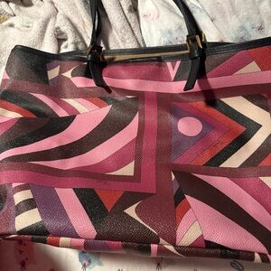 Emilio Pucci Pink, Burgundy & Black Geometric Print Tote